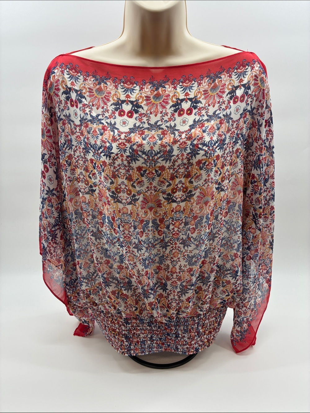 Max Studio Multicolor Floral Asymmetrical Shirt with Red Border